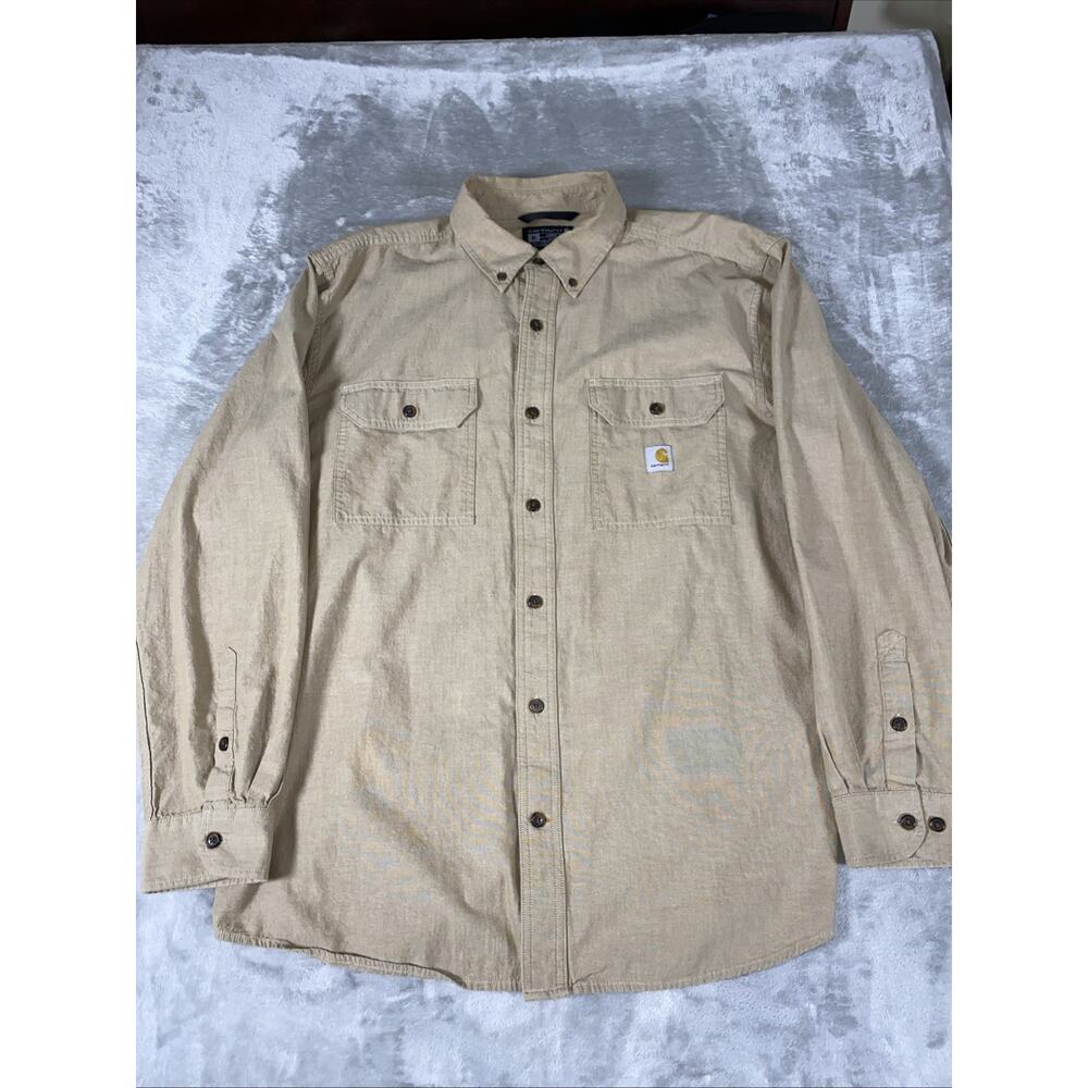 Carhartt Mens XL Loose Fit Midweight Long Sleeve Button Down Shirt‎ Work Beige
